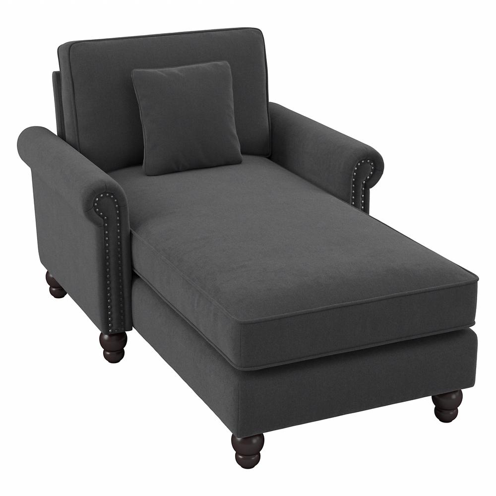 Bush Furniture Coventry Chaise Lounge with Arms, Charcoal Gray Herringbone Fabric. Picture 1