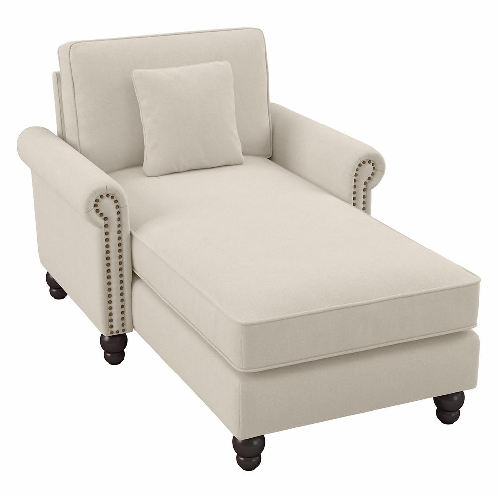 Bush Furniture Coventry Chaise Lounge with Arms, Cream Herringbone Fabric. Picture 1