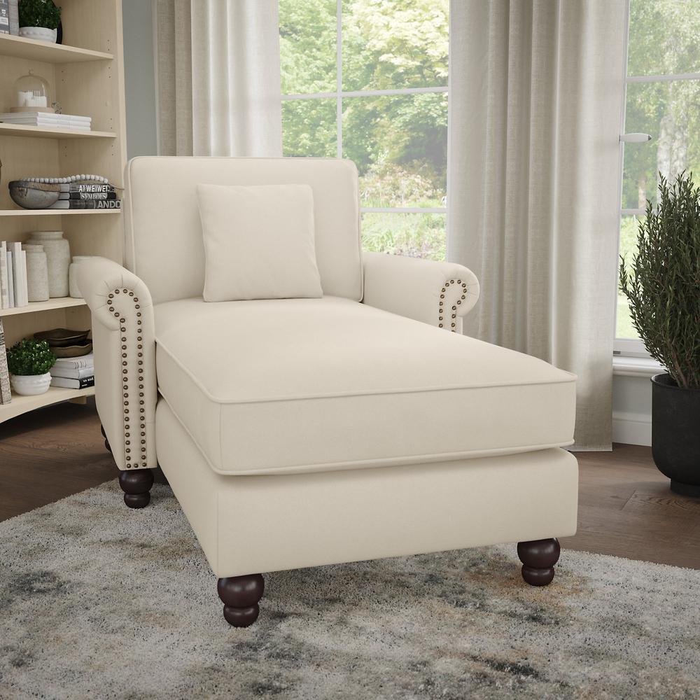 Bush Furniture Coventry Chaise Lounge with Arms, Cream Herringbone Fabric. Picture 2
