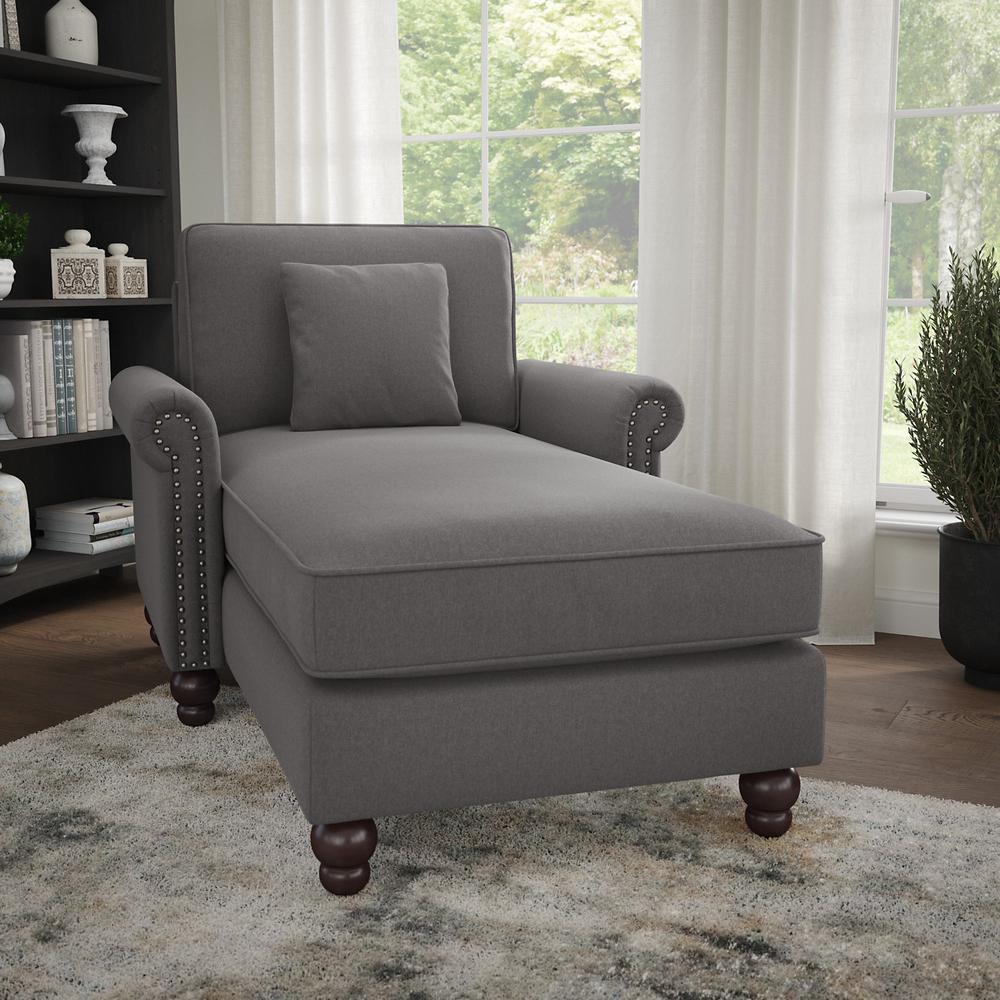 Bush Furniture Coventry Chaise Lounge with Arms, French Gray Herringbone Fabric. Picture 2