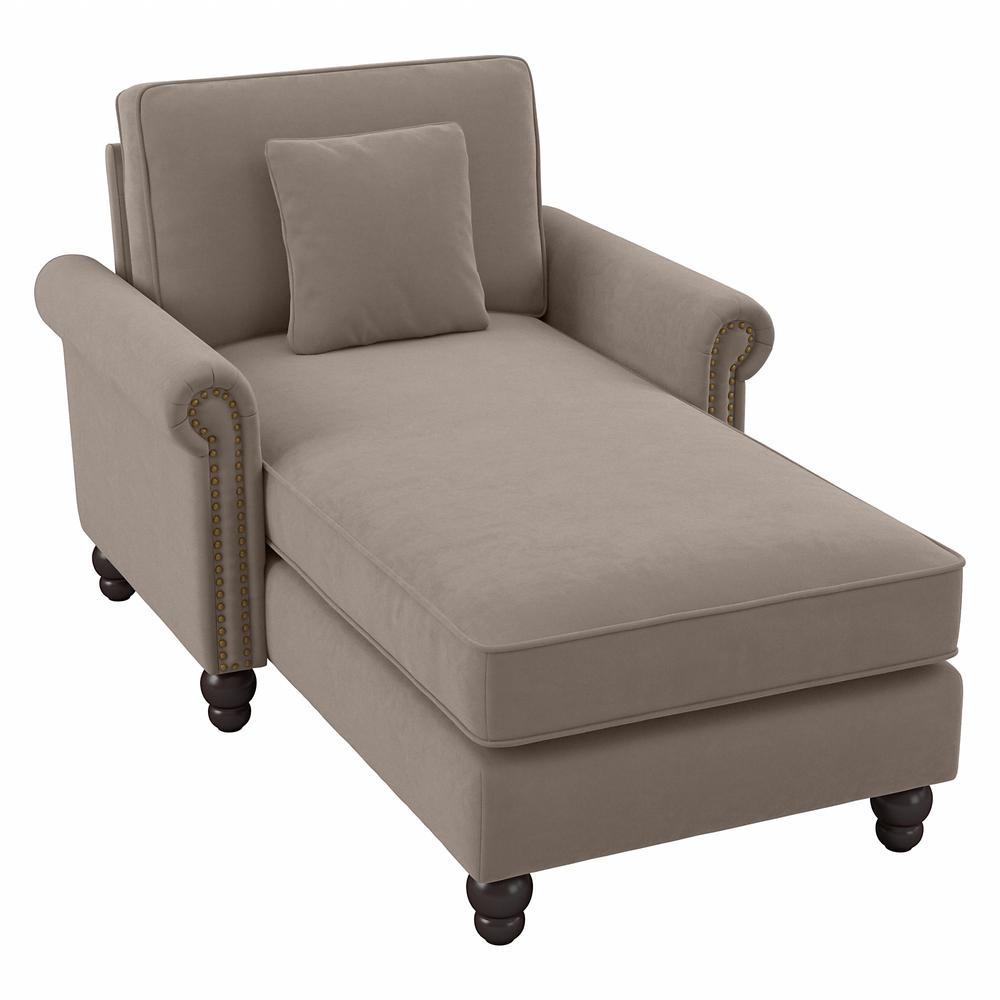 Bush Furniture Coventry Chaise Lounge with Arms, Tan Microsuede Fabric. Picture 1