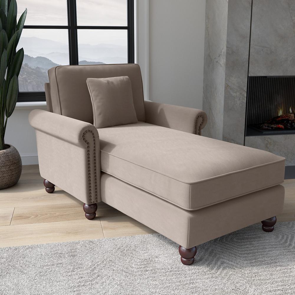 Bush Furniture Coventry Chaise Lounge with Arms, Tan Microsuede Fabric. Picture 2
