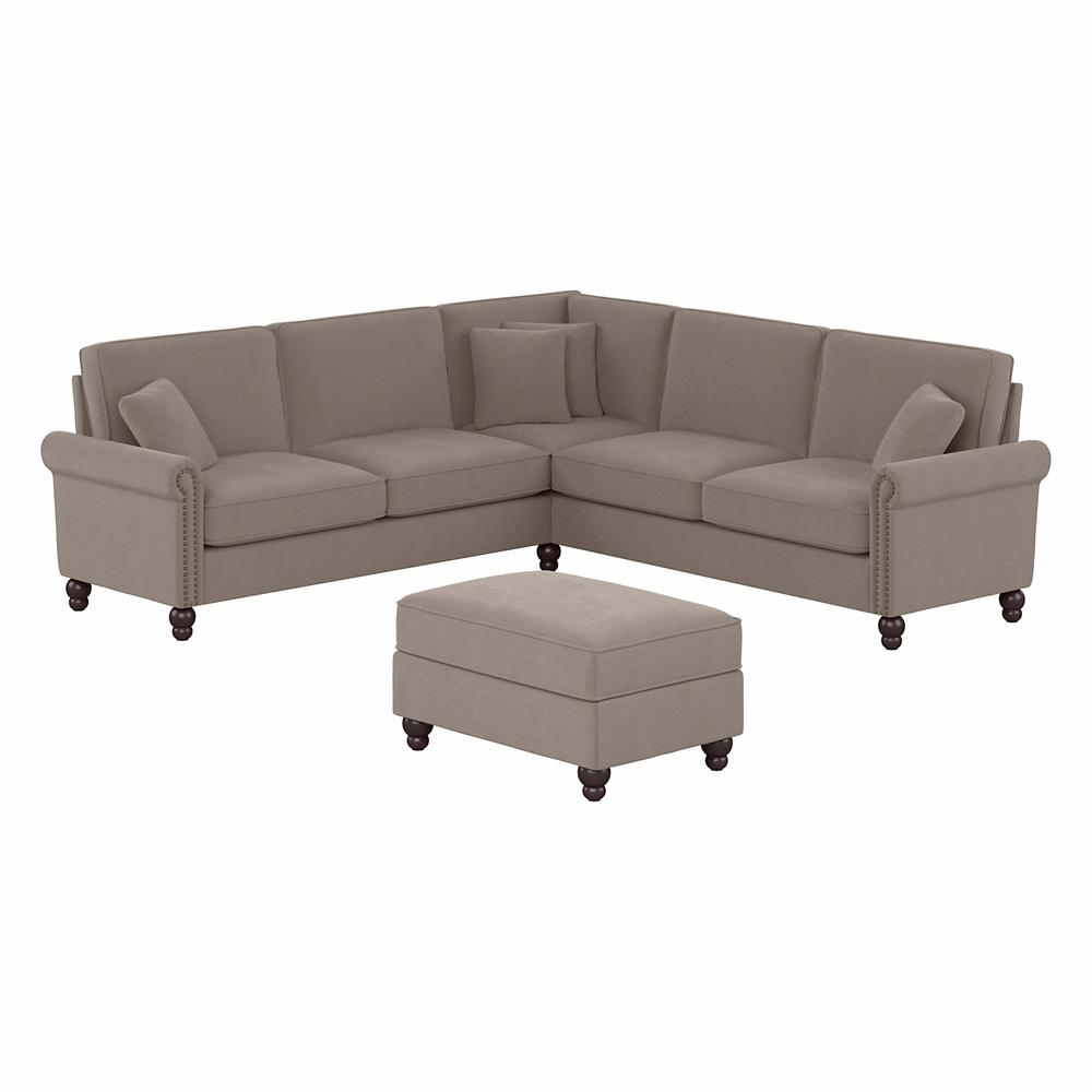 Bush Furniture Coventry 99W L Shaped Sectional Couch with Ottoman, Tan Microsuede Fabric. Picture 1