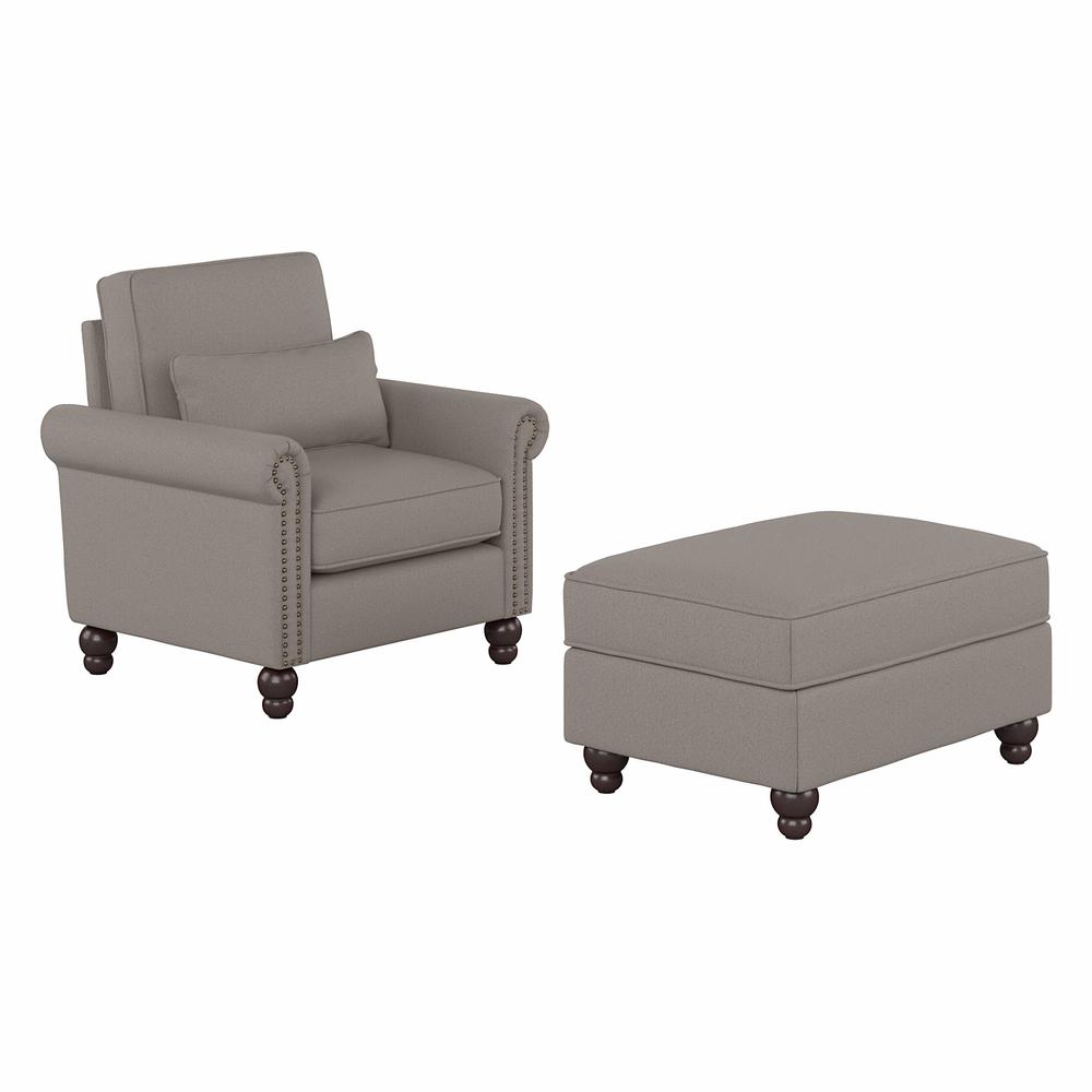 Bush Furniture Coventry Accent Chair with Ottoman Set, Beige Herringbone Fabric. Picture 1