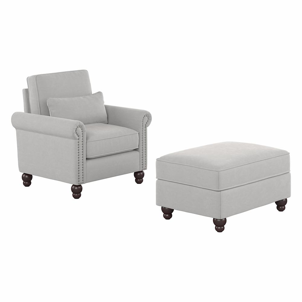 Bush Furniture Coventry Accent Chair with Ottoman Set, Light Gray Microsuede Fabric. Picture 1