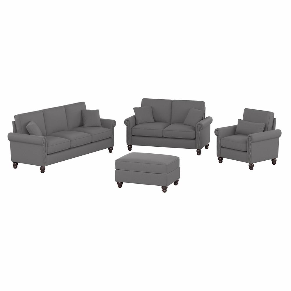 Bush Furniture Coventry 85W Sofa with Loveseat, Accent Chair, and Ottoman, French Gray Herringbone Fabric. Picture 1