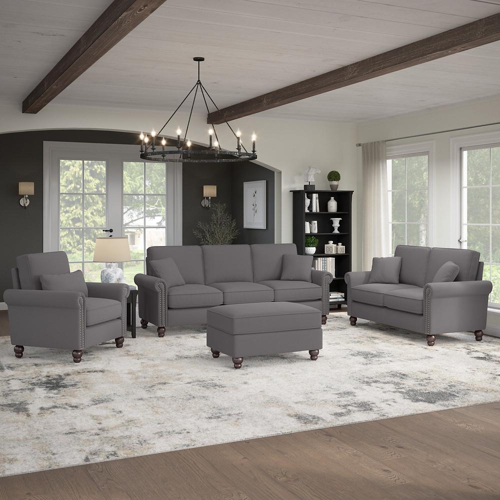 Bush Furniture Coventry 85W Sofa with Loveseat, Accent Chair, and Ottoman, French Gray Herringbone Fabric. Picture 3
