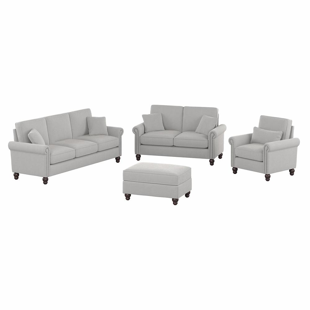 Bush Furniture Coventry 85W Sofa with Loveseat, Accent Chair, and Ottoman, Light Gray Microsuede Fabric. Picture 1