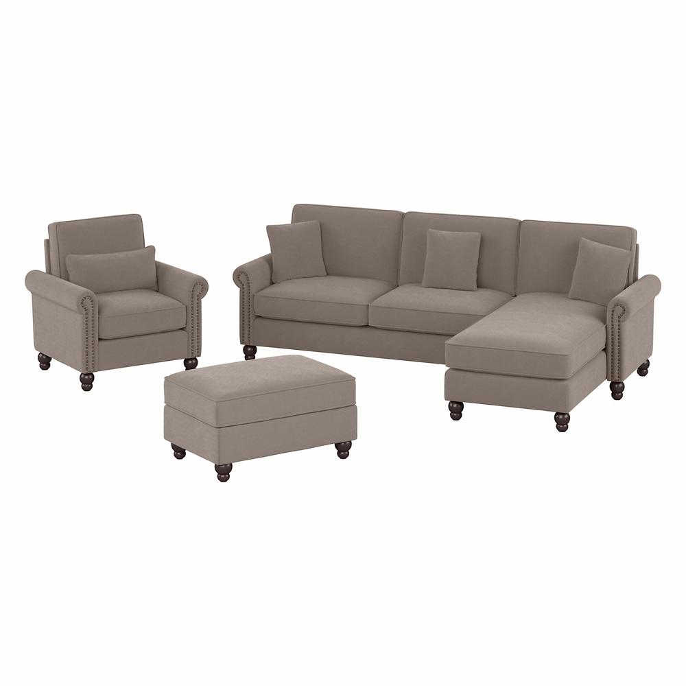 Sectional Couch with Reversible Chaise Lounge, Accent Chair, and Ottoman Tan. Picture 1