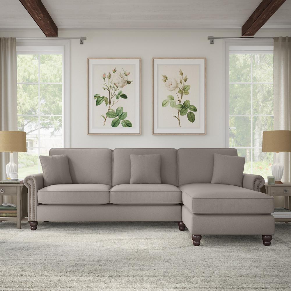 Bush Furniture Coventry 102W Sectional Couch , Beige Herringbone Fabric. Picture 2