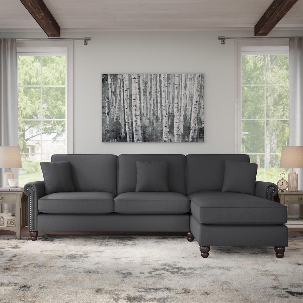 Bush Furniture Coventry 102W Sectional Couch , Charcoal Gray Herringbone Fabric. Picture 2