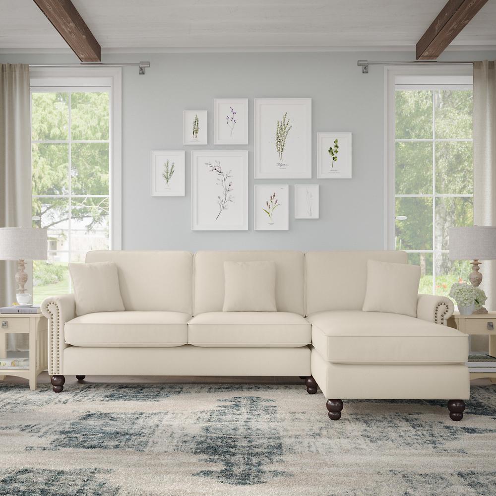Bush Furniture Coventry 102W Sectional Couch , Cream Herringbone Fabric. Picture 2