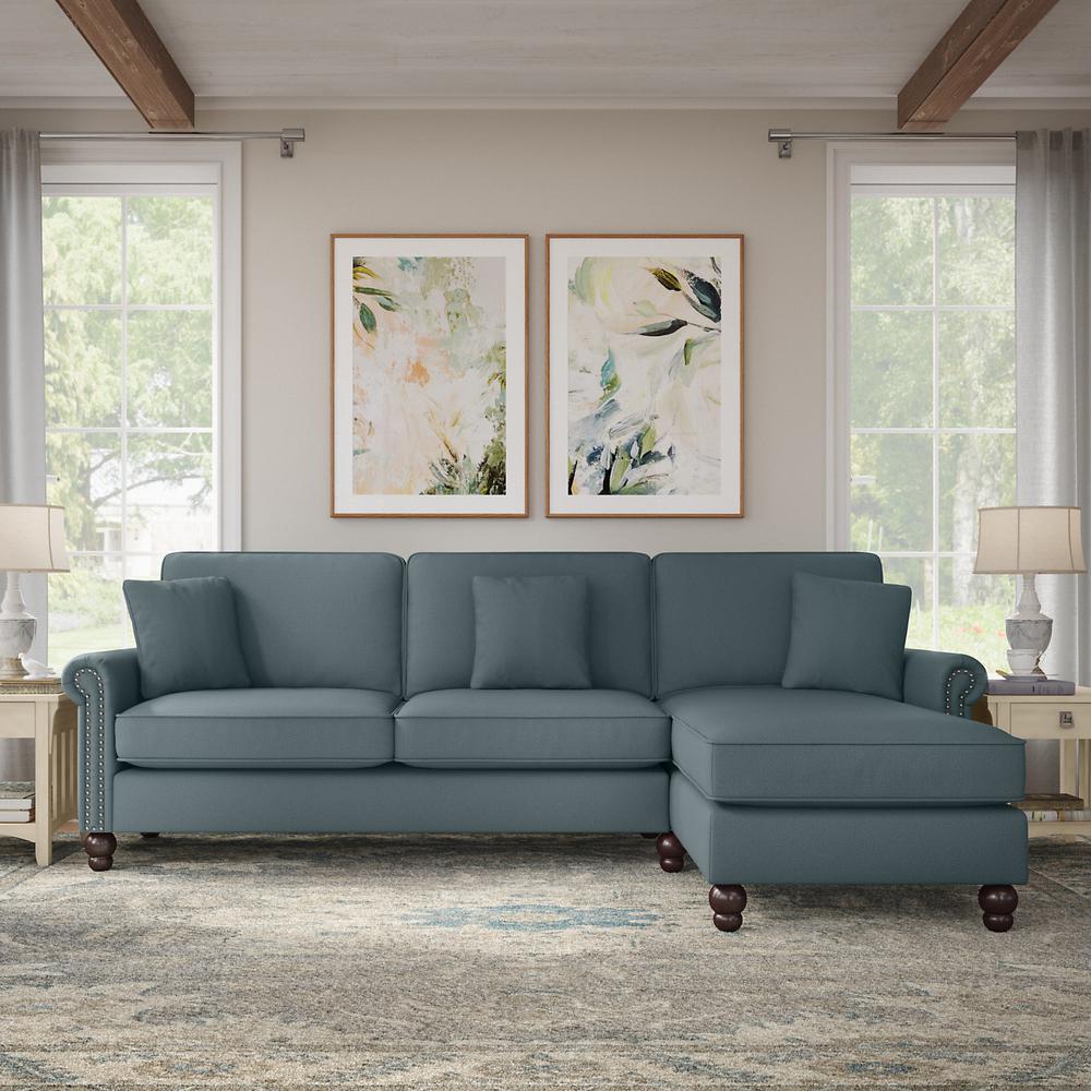 Bush Furniture Coventry 102W Sectional Couch , Turkish Blue Herringbone Fabric. Picture 2