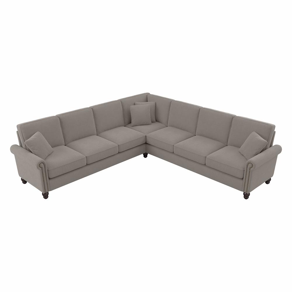 Bush Furniture Coventry 111W L Shaped Sectional Couch, Beige Herringbone Fabric. Picture 1