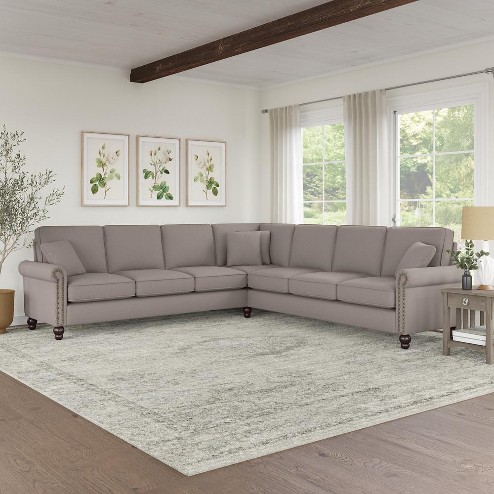 Bush Furniture Coventry 111W L Shaped Sectional Couch, Beige Herringbone Fabric. Picture 2