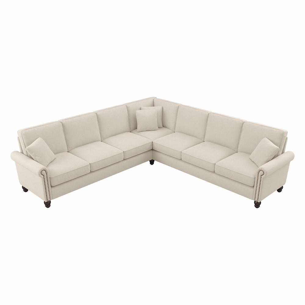 Bush Furniture Coventry 111W L Shaped Sectional Couch, Cream Herringbone Fabric. Picture 1
