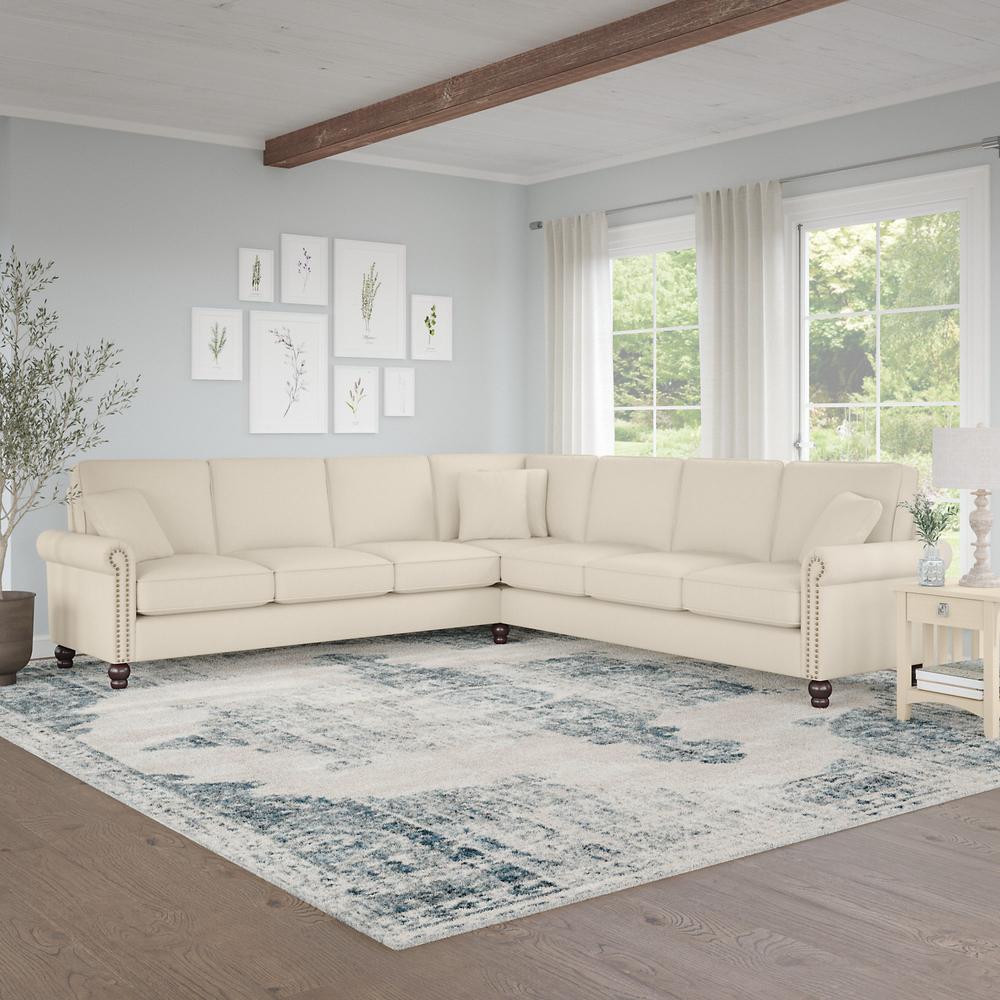 Bush Furniture Coventry 111W L Shaped Sectional Couch, Cream Herringbone Fabric. Picture 2