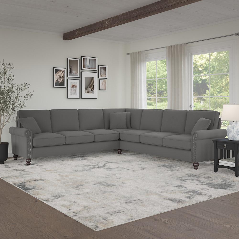 Bush Furniture Coventry 111W L Shaped Sectional Couch, French Gray Herringbone Fabric. Picture 2