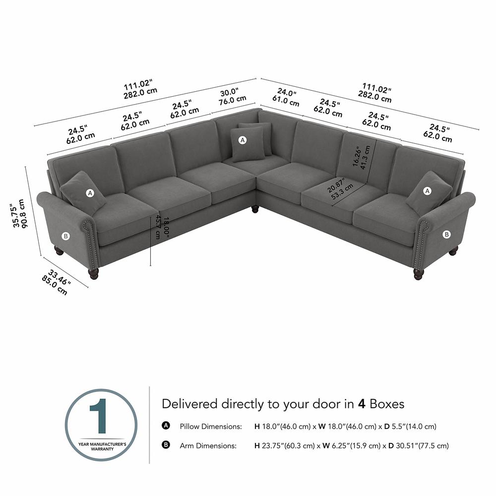 Bush Furniture Coventry 111W L Shaped Sectional Couch, French Gray Herringbone Fabric. Picture 6