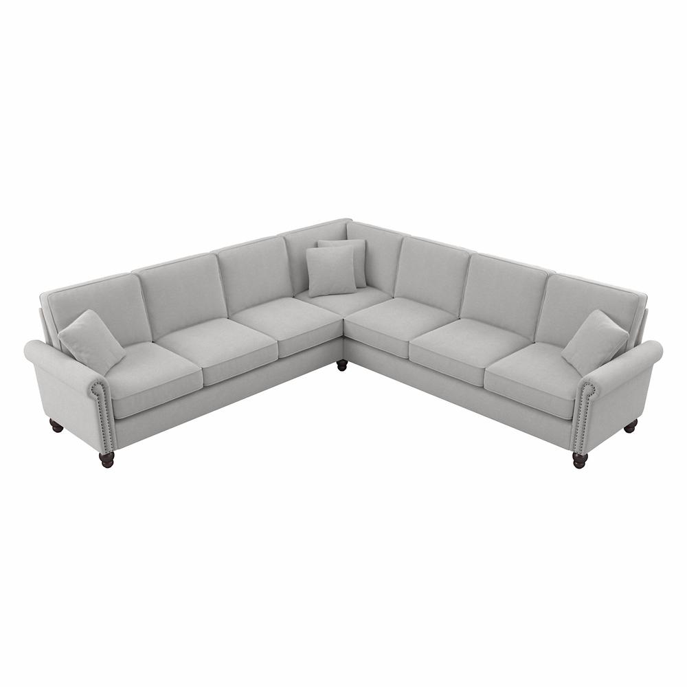 Bush Furniture Coventry 111W L Shaped Sectional Couch, Light Gray Microsuede Fabric. Picture 1
