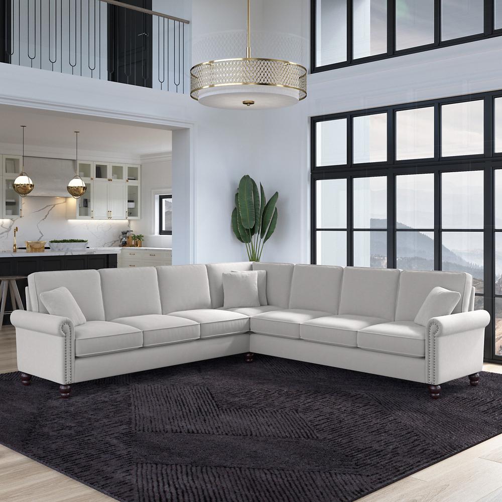 Bush Furniture Coventry 111W L Shaped Sectional Couch, Light Gray Microsuede Fabric. Picture 2