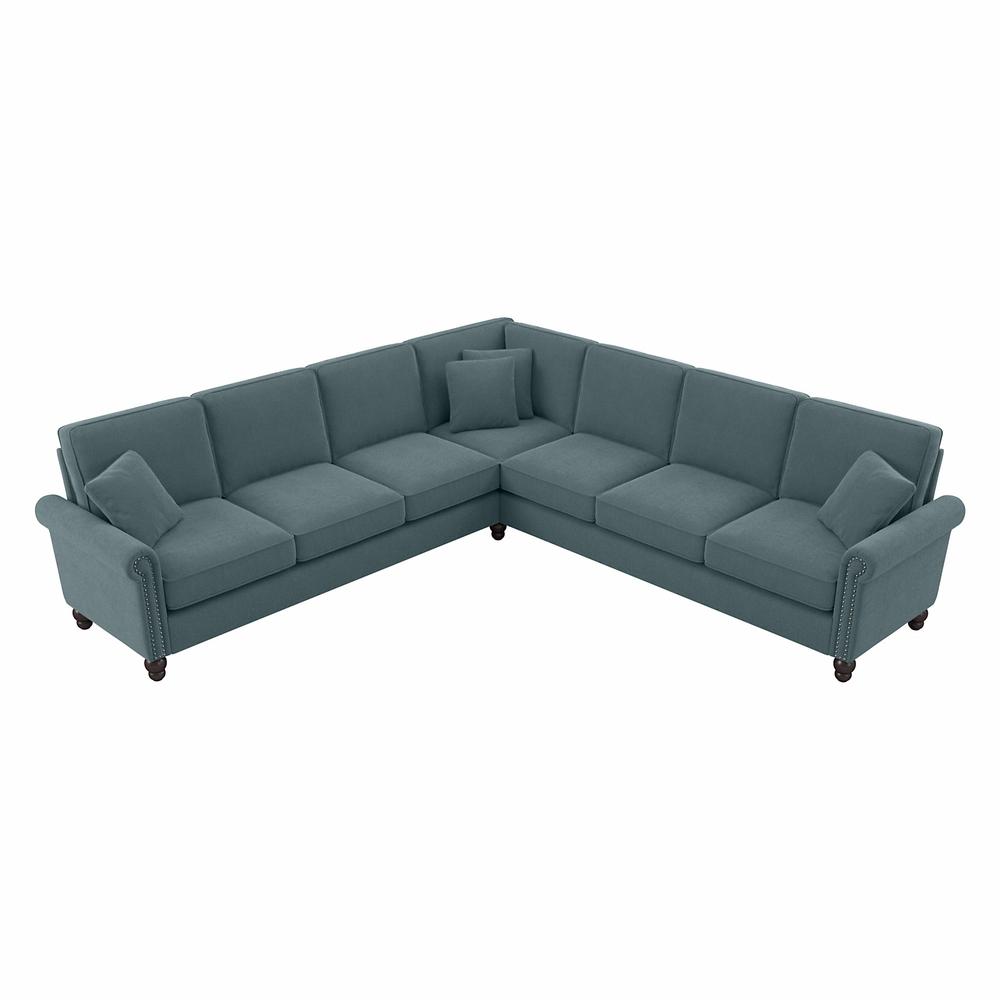 Bush Furniture Coventry 111W L Shaped Sectional Couch, Turkish Blue Herringbone Fabric. Picture 1