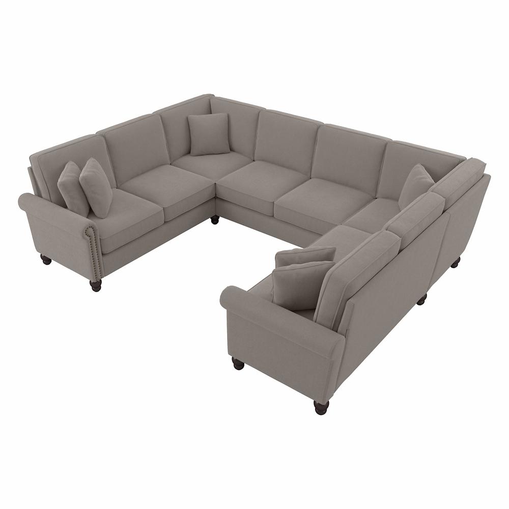 Bush Furniture Coventry 113W U Shaped Sectional Couch, Beige Herringbone Fabric. Picture 1