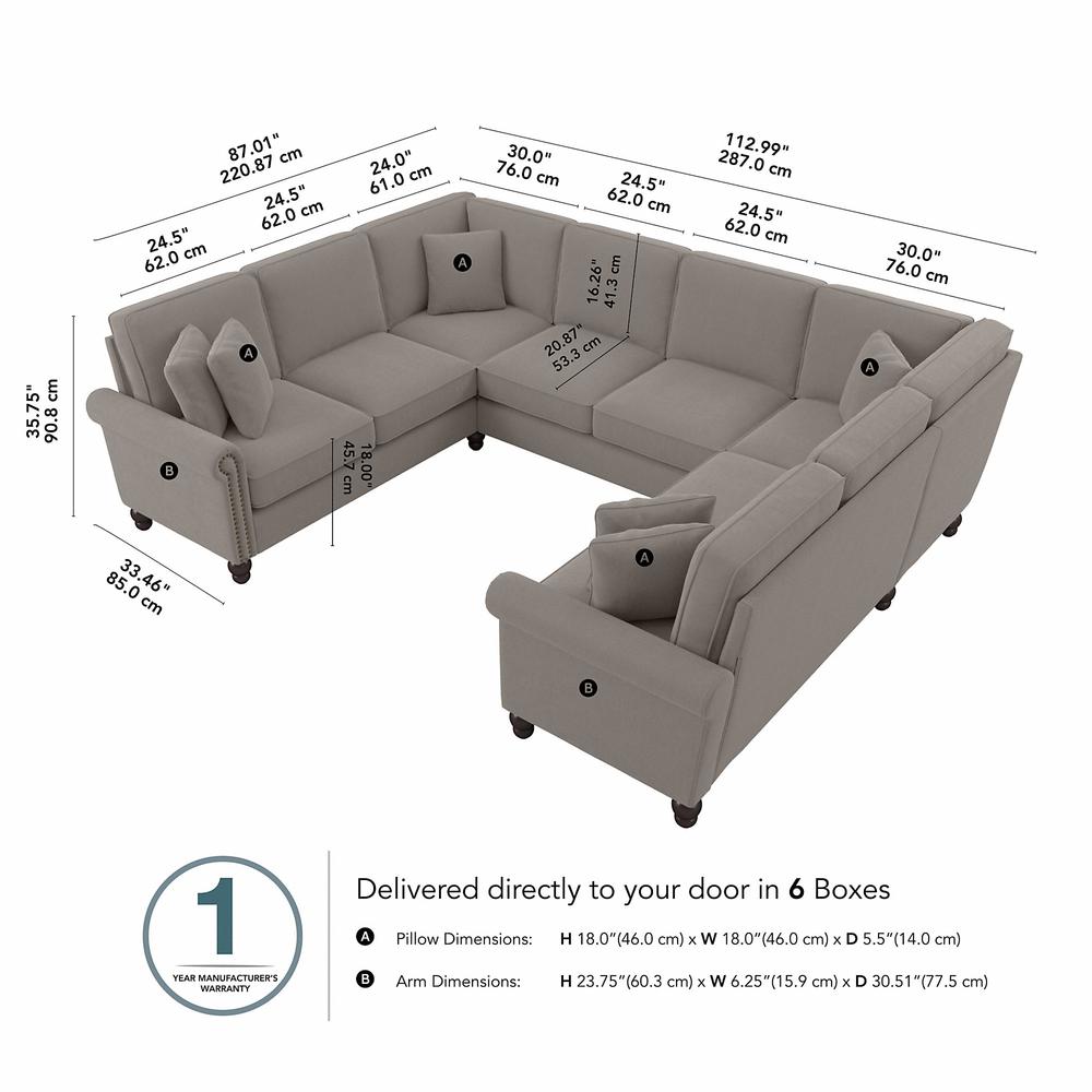 Bush Furniture Coventry 113W U Shaped Sectional Couch, Beige Herringbone Fabric. Picture 6
