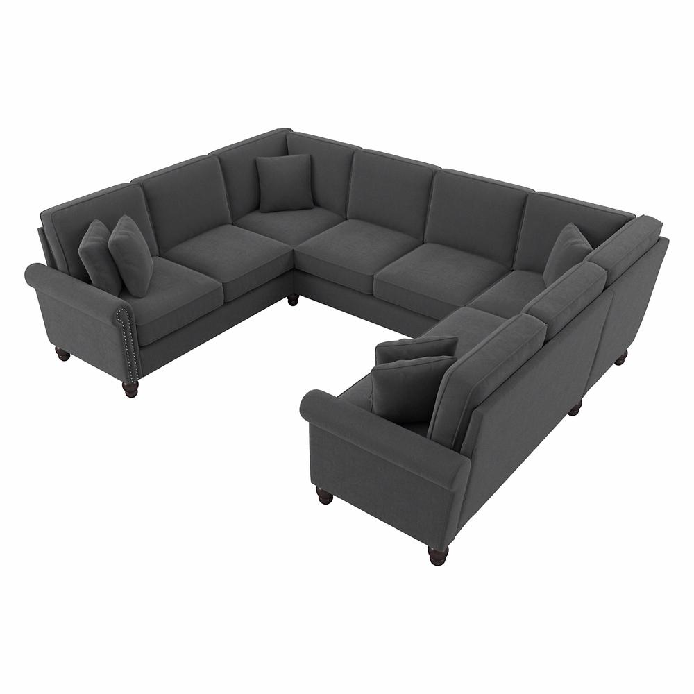 Bush Furniture Coventry 113W U Shaped Sectional Couch, Charcoal Gray Herringbone Fabric. Picture 1