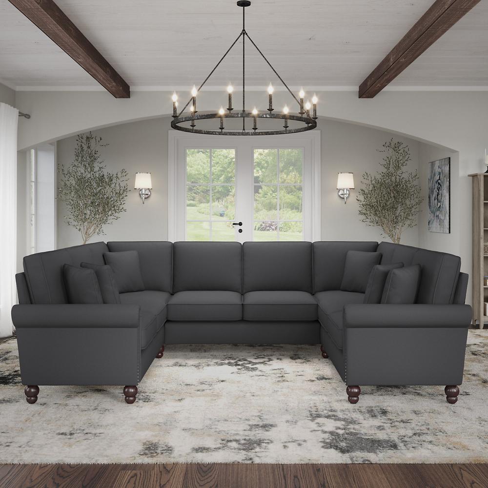 Bush Furniture Coventry 113W U Shaped Sectional Couch, Charcoal Gray Herringbone Fabric. Picture 2