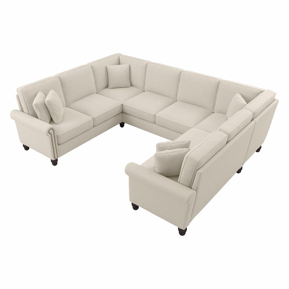 Bush Furniture Coventry 113W U Shaped Sectional Couch, Cream Herringbone Fabric. Picture 1