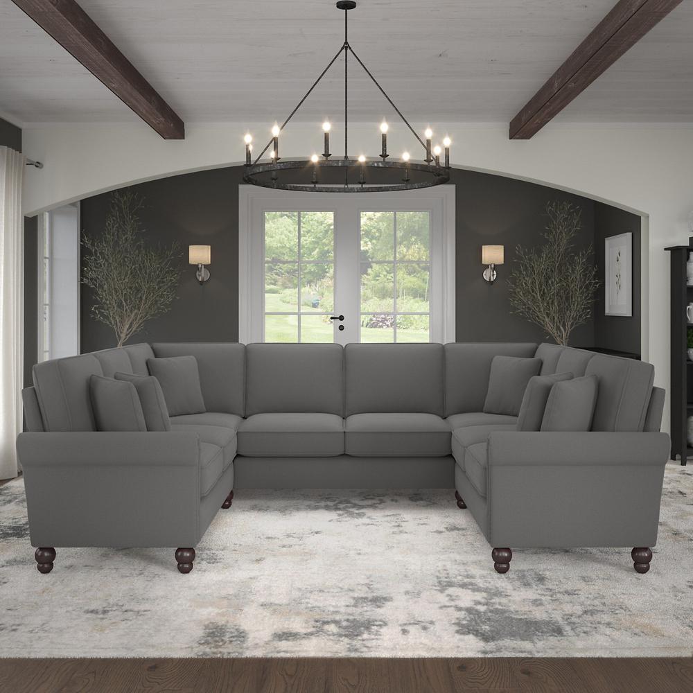 Bush Furniture Coventry 113W U Shaped Sectional Couch, French Gray Herringbone Fabric. Picture 2