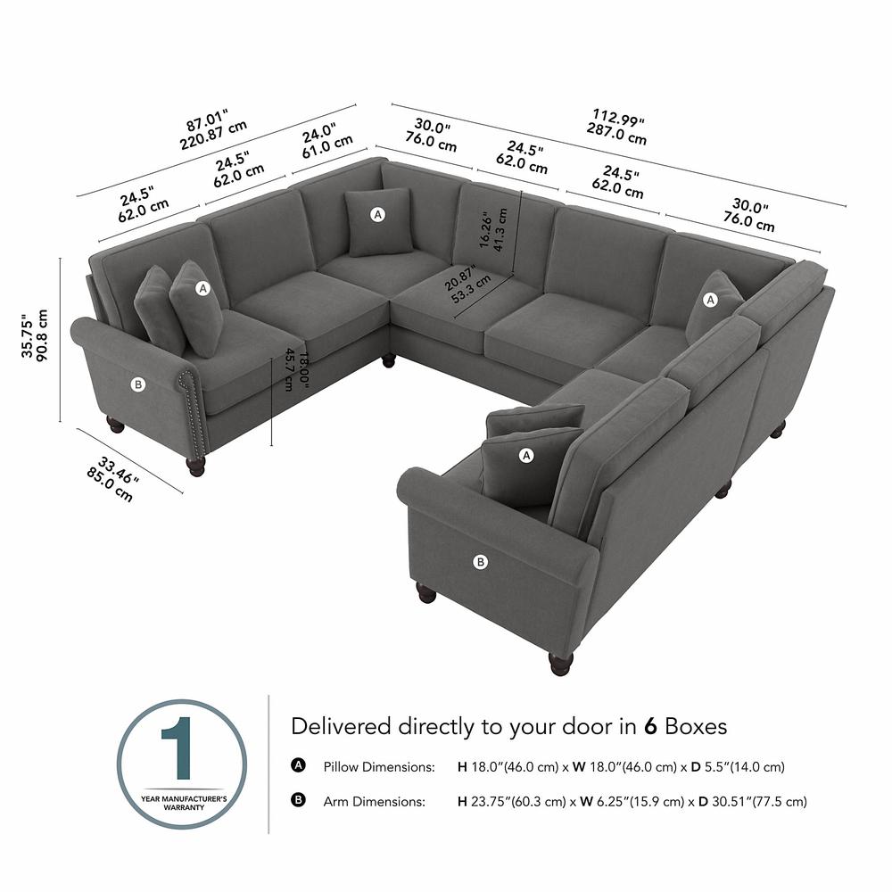 Bush Furniture Coventry 113W U Shaped Sectional Couch, French Gray Herringbone Fabric. Picture 6