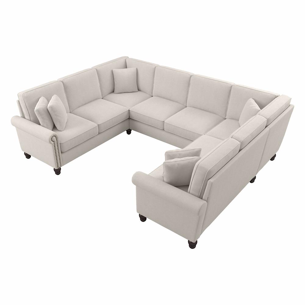 Bush Furniture Coventry 113W U Shaped Sectional Couch, Light Beige Microsuede Fabric. Picture 1