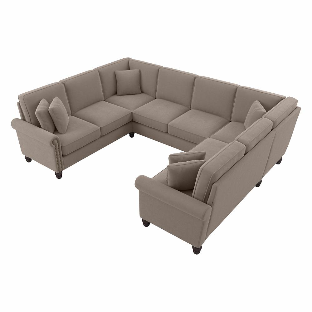 Bush Furniture Coventry 113W U Shaped Sectional Couch, Tan Microsuede Fabric. Picture 1