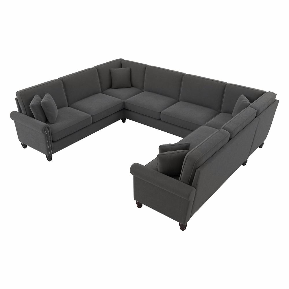 Bush Furniture Coventry 125W U Shaped Sectional Couch, Charcoal Gray Herringbone Fabric. Picture 1