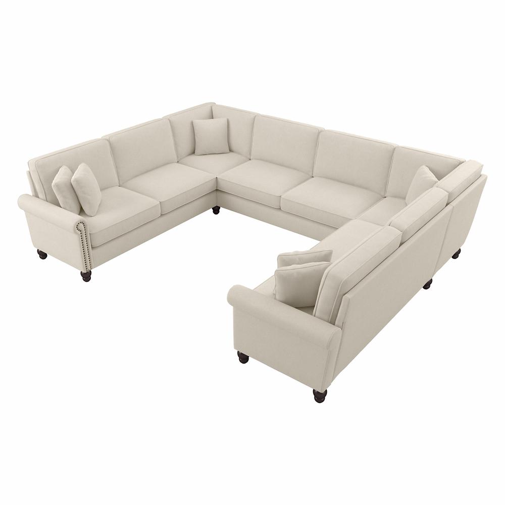Bush Furniture Coventry 125W U Shaped Sectional Couch, Cream Herringbone Fabric. Picture 1