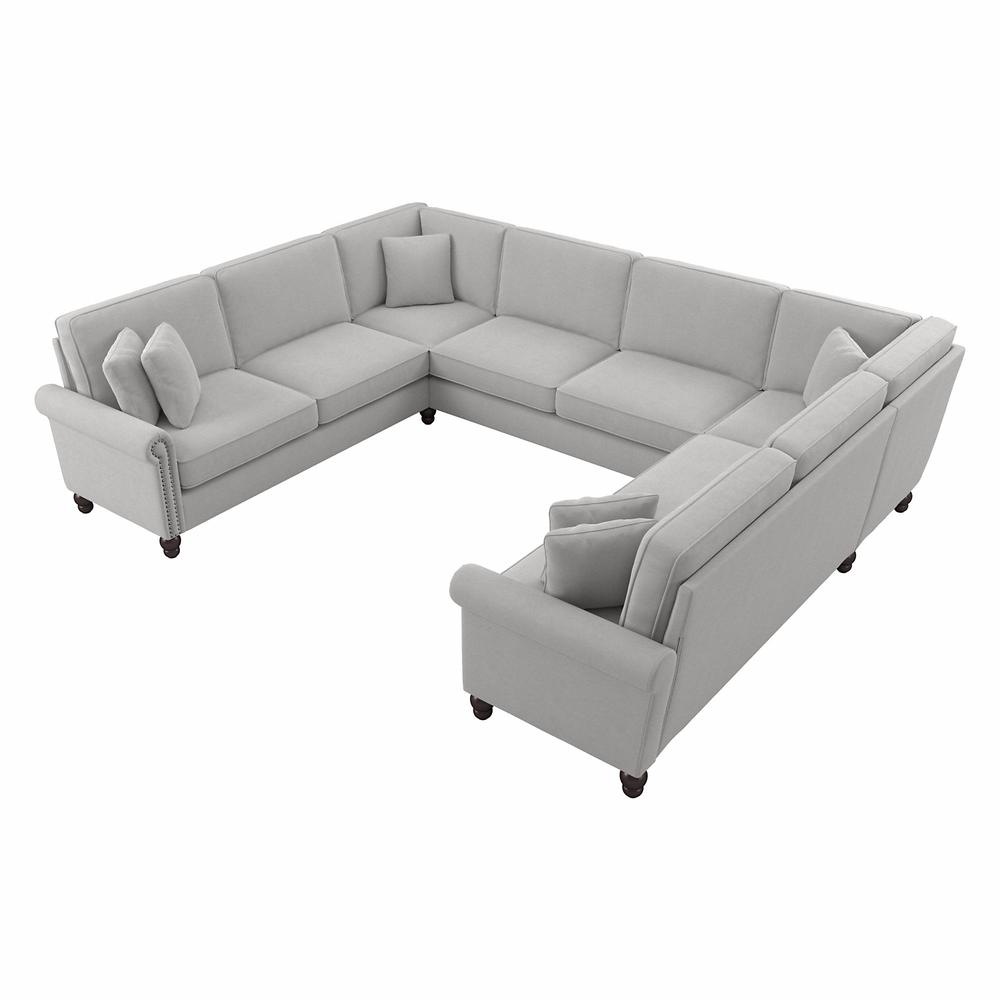 Bush Furniture Coventry 125W U Shaped Sectional Couch, Light Gray Microsuede Fabric. Picture 1
