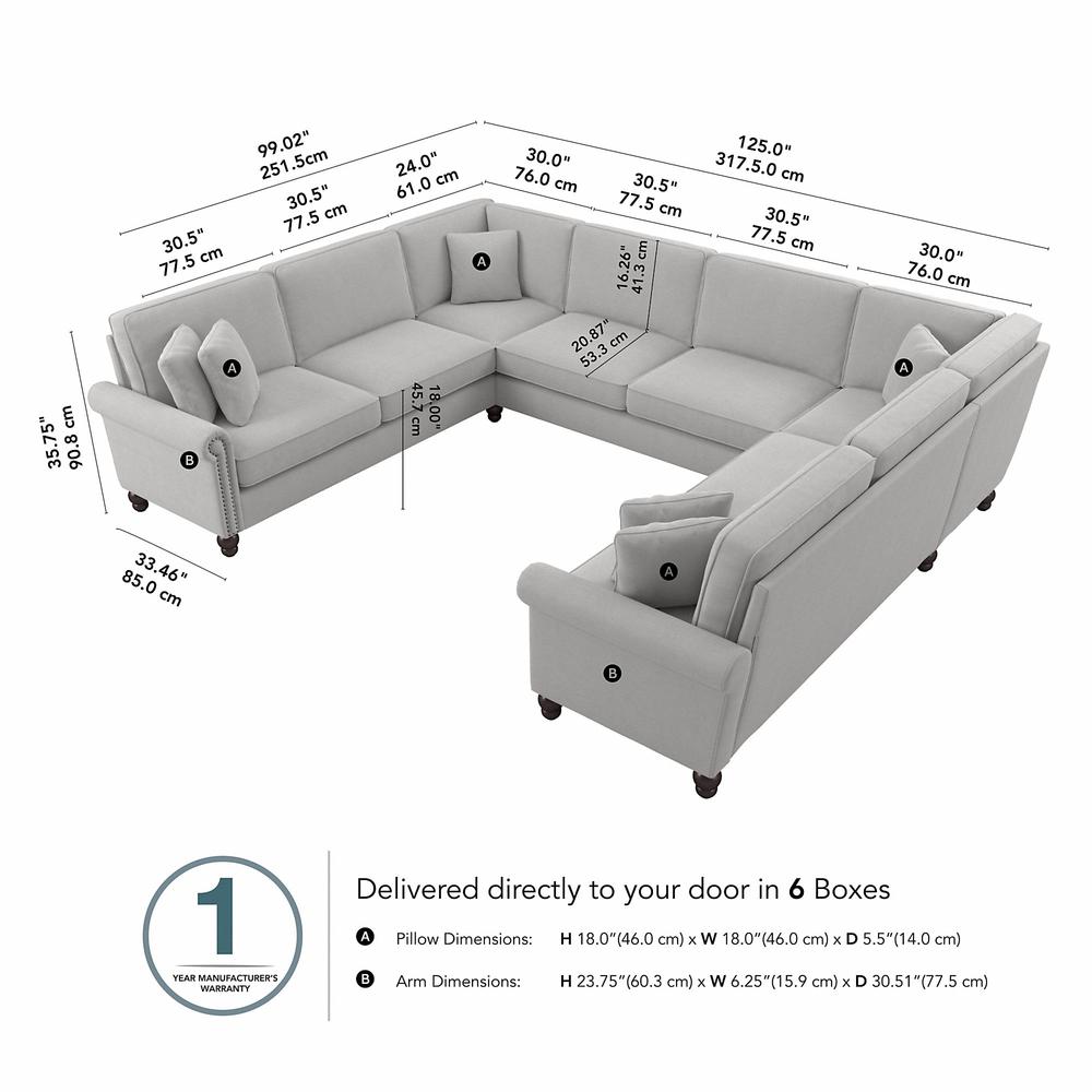 Bush Furniture Coventry 125W U Shaped Sectional Couch, Light Gray Microsuede Fabric. Picture 6