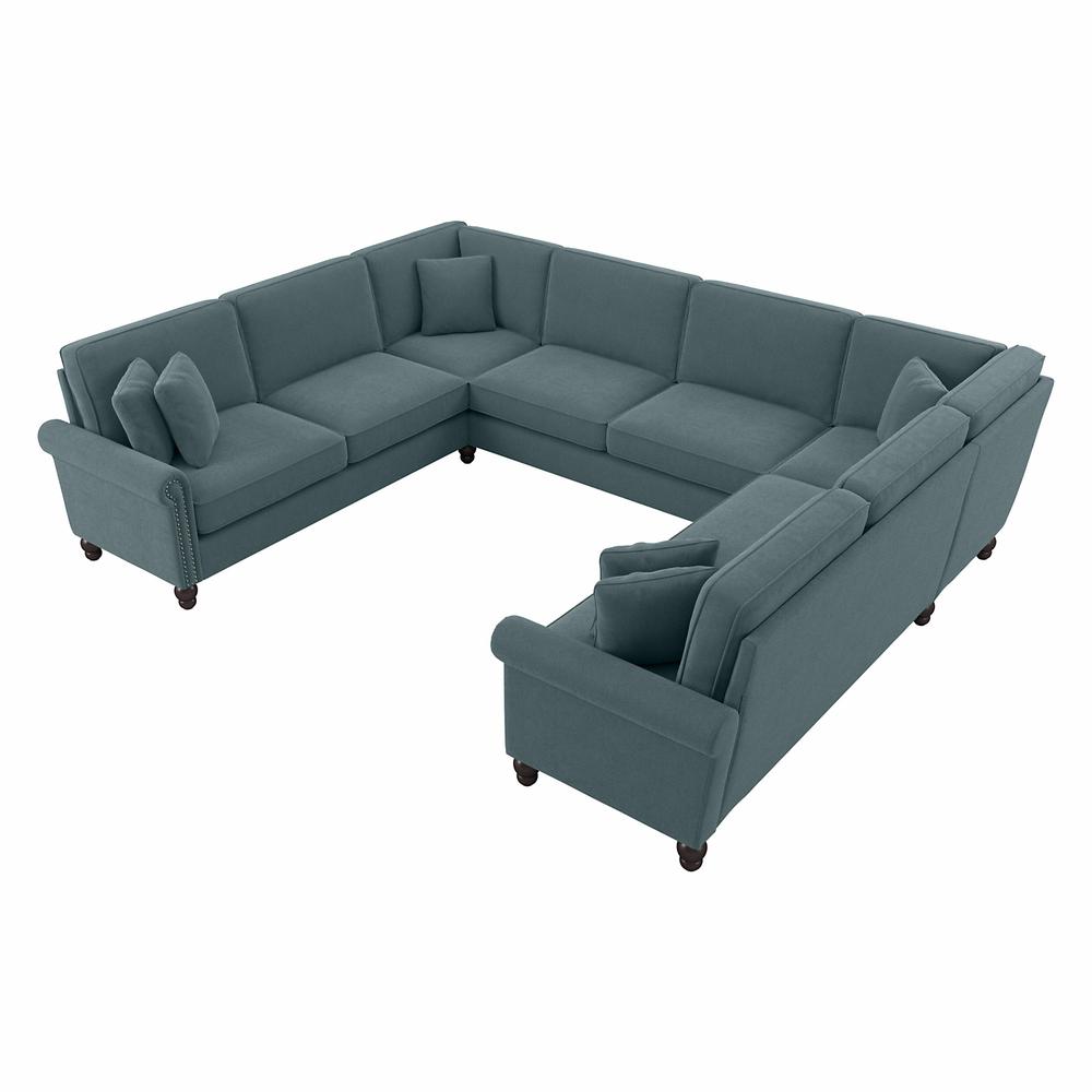 Bush Furniture Coventry 125W U Shaped Sectional Couch, Turkish Blue Herringbone Fabric. The main picture.