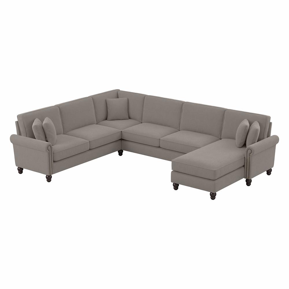Bush Furniture Coventry 128W U Shaped Sectional Couch , Beige Herringbone Fabric. Picture 1