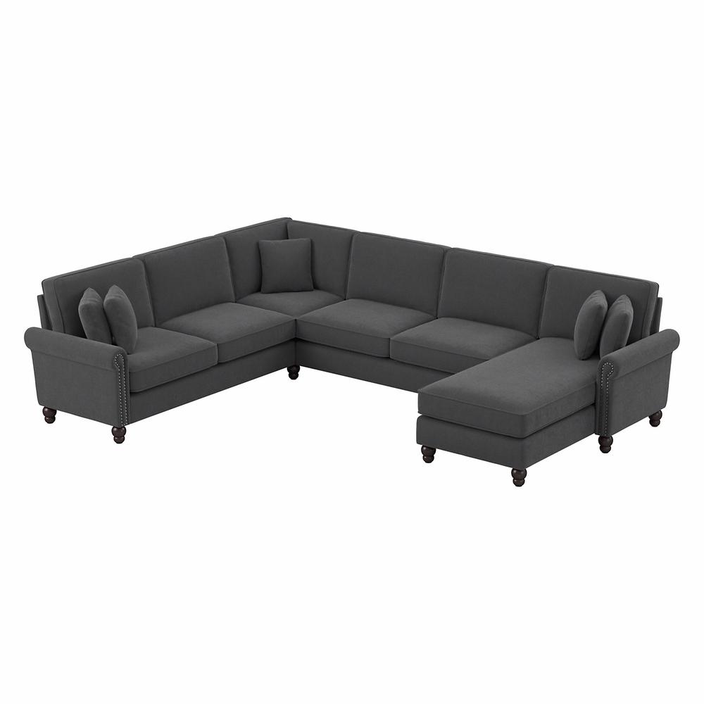 Bush Furniture Coventry 128W U Shaped Sectional Couch , Charcoal Gray Herringbone Fabric. Picture 1