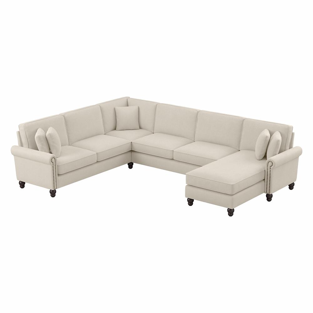 Bush Furniture Coventry 128W U Shaped Sectional Couch , Cream Herringbone Fabric. Picture 1