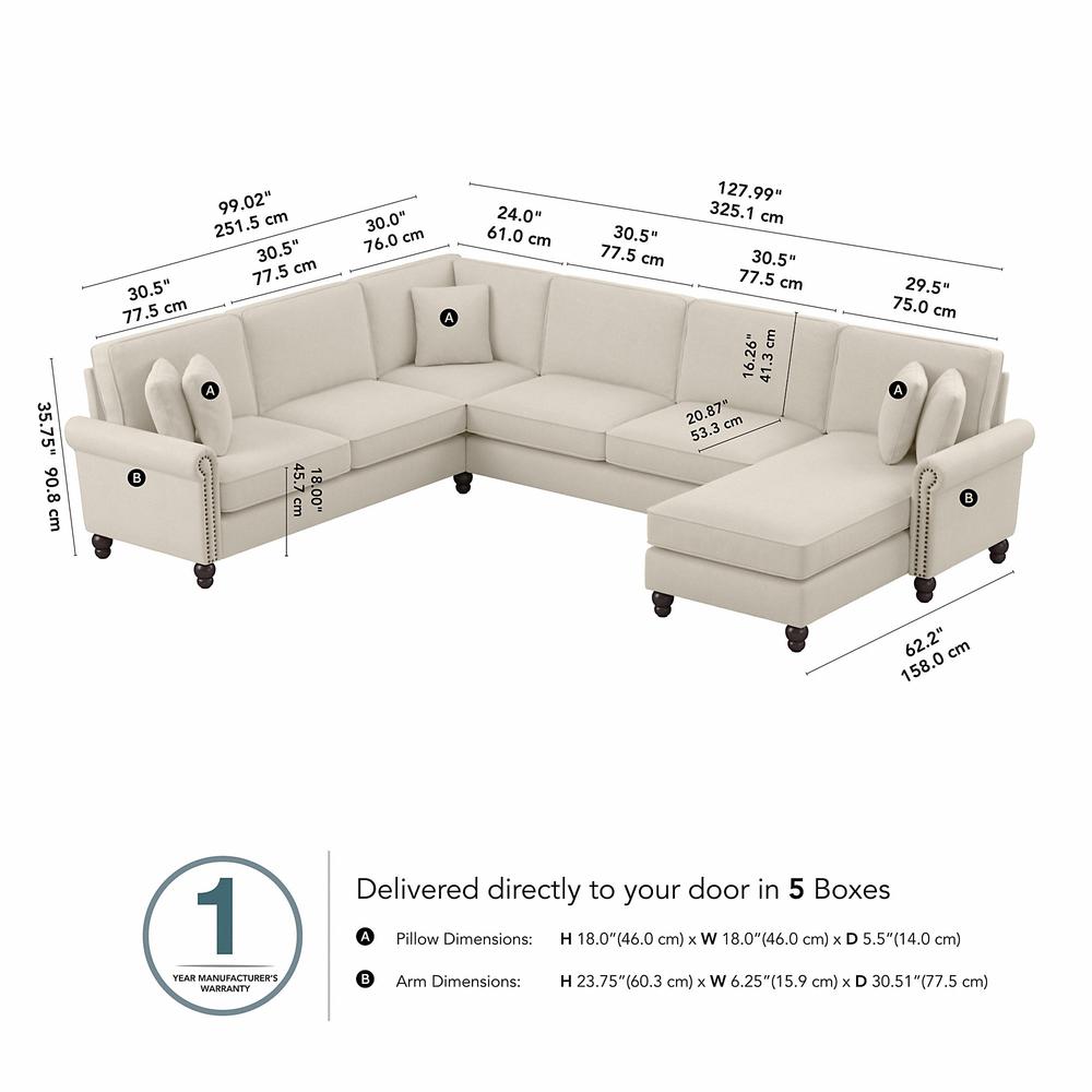 Bush Furniture Coventry 128W U Shaped Sectional Couch , Cream Herringbone Fabric. Picture 6