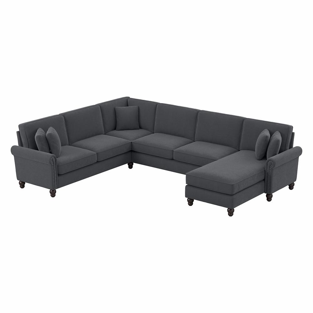 Bush Furniture Coventry 128W U Shaped Sectional Couch , Dark Gray Microsuede Fabric. Picture 1
