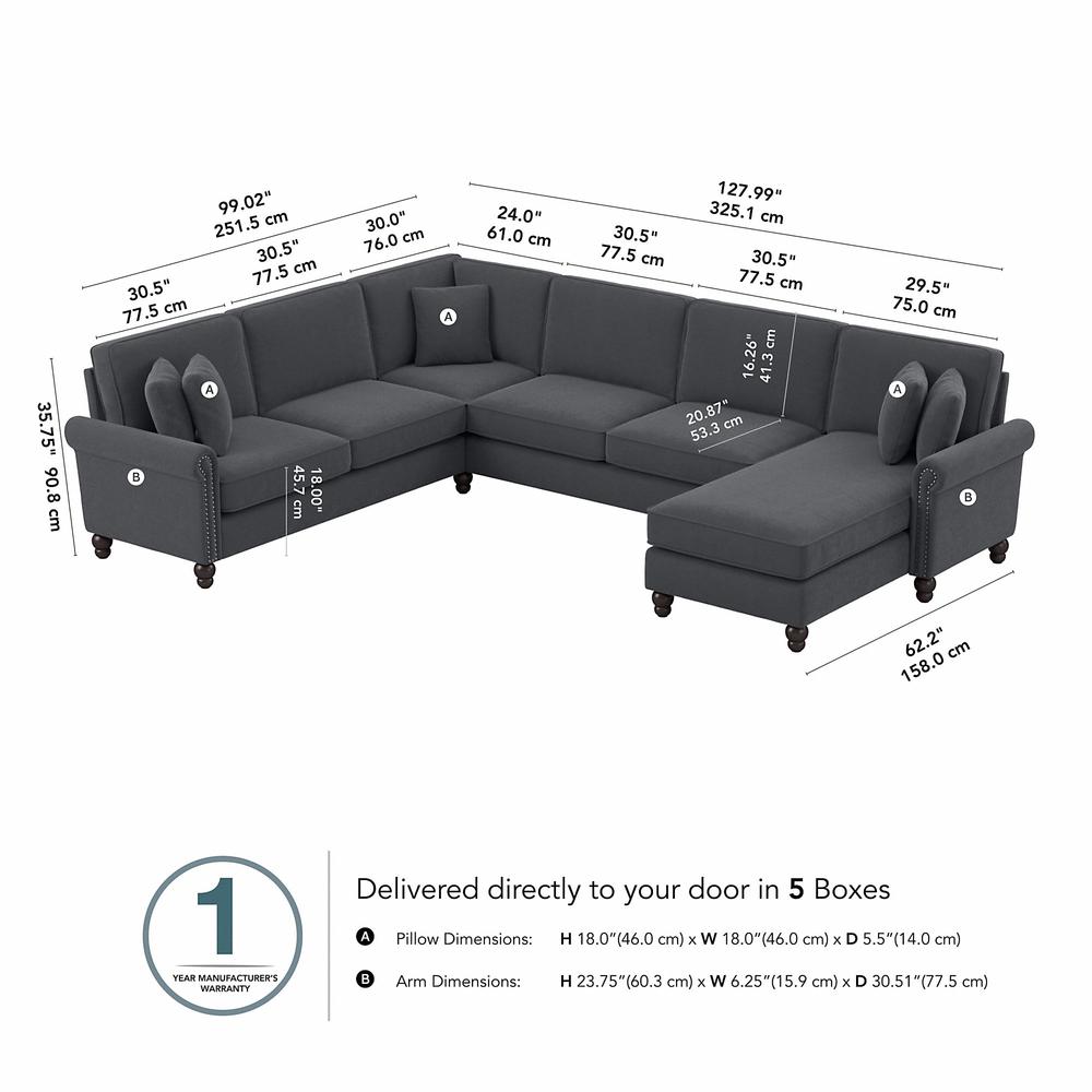 Bush Furniture Coventry 128W U Shaped Sectional Couch , Dark Gray Microsuede Fabric. Picture 6