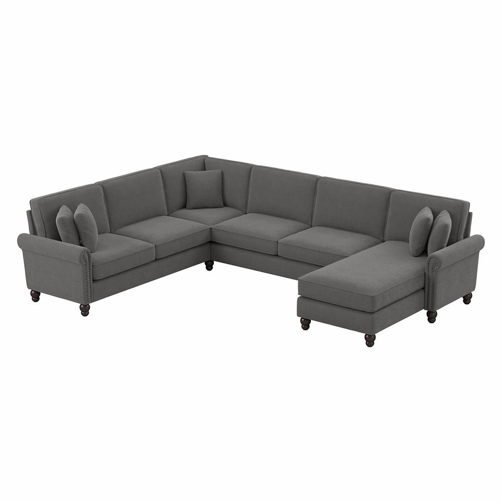 Bush Furniture Coventry 128W U Shaped Sectional Couch , French Gray Herringbone Fabric. Picture 1