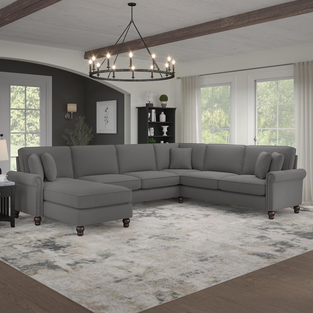 Bush Furniture Coventry 128W U Shaped Sectional Couch , French Gray Herringbone Fabric. Picture 2