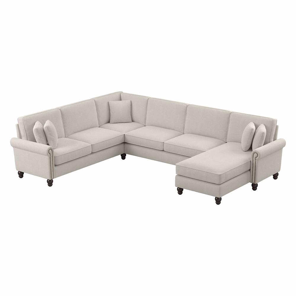 Bush Furniture Coventry 128W U Shaped Sectional Couch , Light Beige Microsuede Fabric. Picture 1