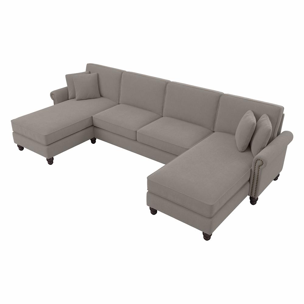 Bush Furniture Coventry 131W Sectional Couch with Double Chaise Lounge, Beige Herringbone Fabric. The main picture.